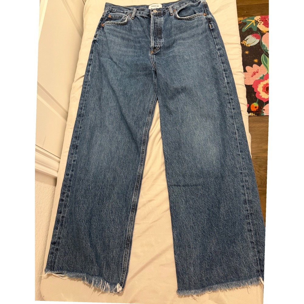 AGOLDE Ren High Rise Wide Leg Jeans Blue Raw Hem A9191-1601 Size 29 - Picture 1 of 11
